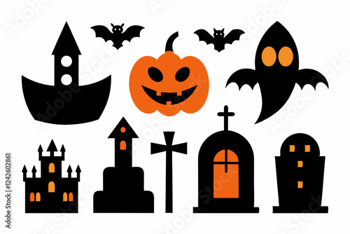 Haunted Halloween Icons – Spooky Vector Line Art Set