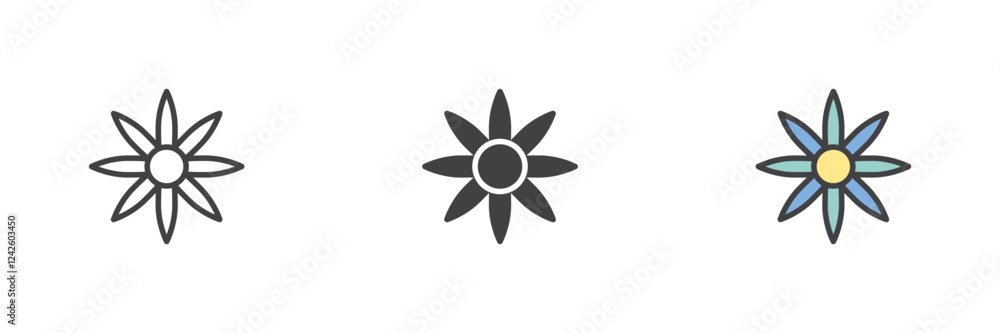 Flower petals different style icon set Flower petals different style icon set
