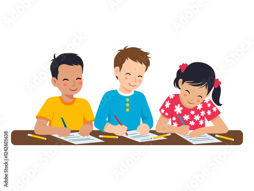 children drawing writing notebook concentration colorful creative illustration kids engage art activity clipart