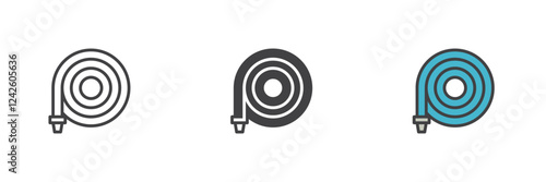 Watering hose different style icon set