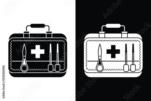 suture kit icon silhouette vector illustration design black white background