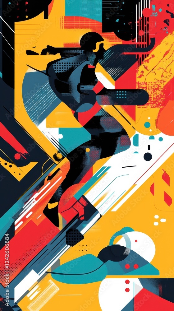Fototapeta premium Abstract Artwork Depicting A Snowboarder In Motion