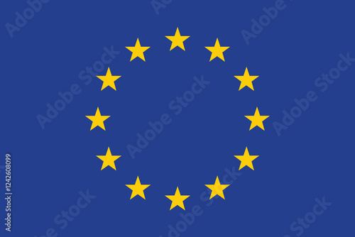 Flag of the European Union. Flag icon. A rectangular flag. Standard color. Standard size. Computer illustration. Digital illustration. Vector illustration.