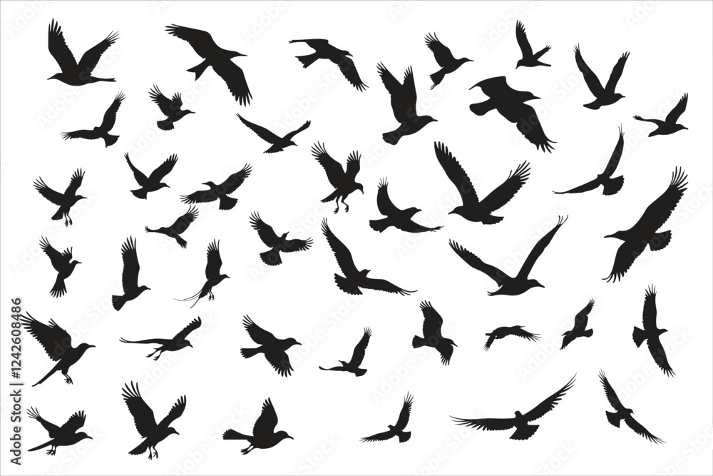 PrintFlying Bird Silhouettes in Motion Design PrintFlying Bird Silhouettes in Motion Design