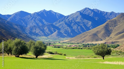 Wallpaper Mural Serene Valley Landscape with Majestic Mountains and Green Fields Torontodigital.ca
