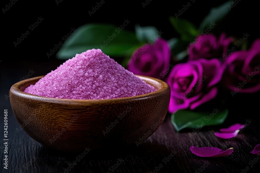 Aromatic Rose Bath Salts in Wooden Bowl Aromatic Rose Bath Salts in Wooden Bowl