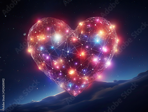 Cosmic Heart: A Galaxy of Love and Light in the Night Sky