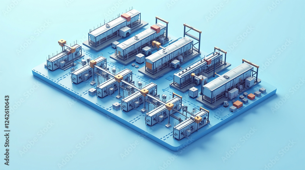 Isometric Smart Factory with Automated Assembly Lines Isometric Smart Factory with Automated Assembly Lines