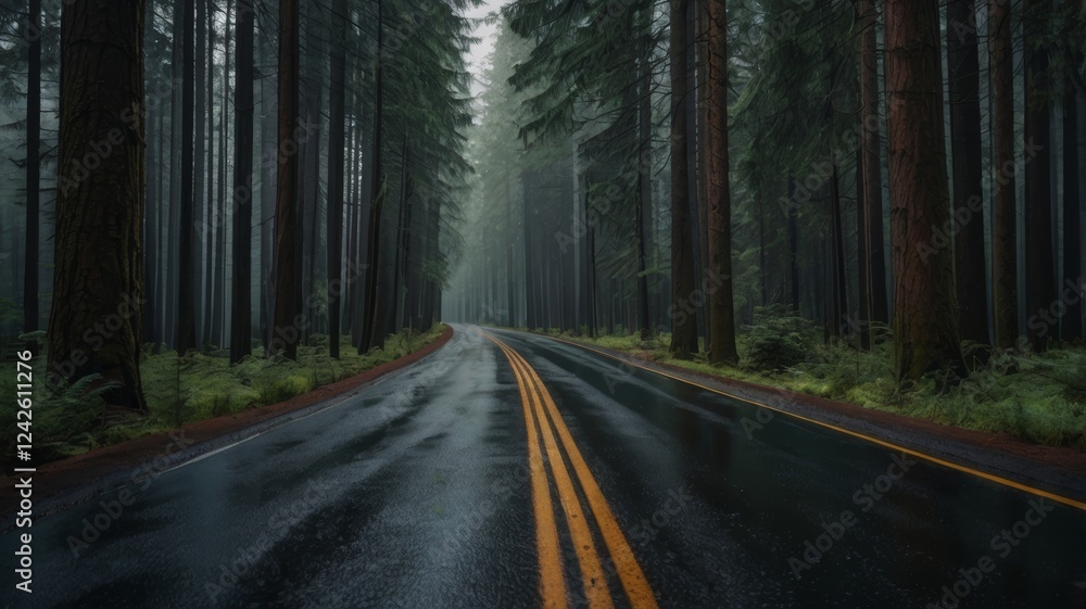 Misty Forest Road: A Serene Drive Through Ancient Trees Misty Forest Road: A Serene Drive Through Ancient Trees