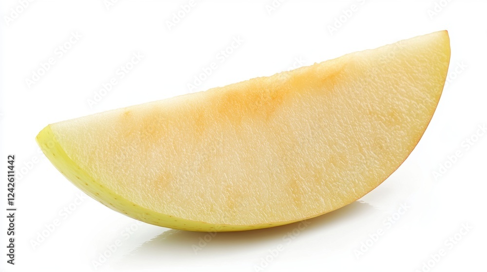 Close Up of a Pale Yellow Apple Slice on White Background Close Up of a Pale Yellow Apple Slice on White Background