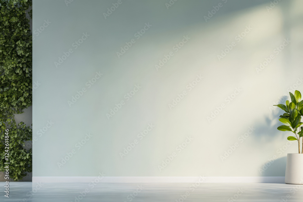 Obraz premium Natural light illuminating a minimalist interior with greenery and a potted plant