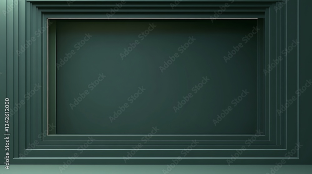 Dark green recessed frame, empty space, wall, background, mockup Dark green recessed frame, empty space, wall, background, mockup