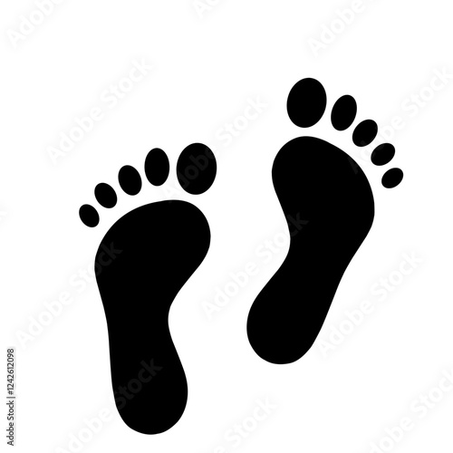 Black silhouette of two human footprints, isolated on a white background. Simple and minimalistic vector illustration, perfect for icons, signs, and design elements