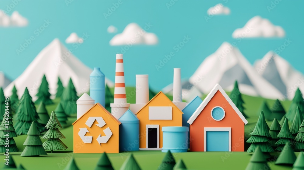 Fototapeta premium Colorful paper factory in a natural landscape