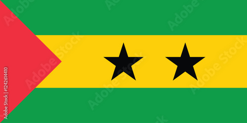 SAO Tome and Principe flag official colors and proportion digital vector illustration. Pleated flag.