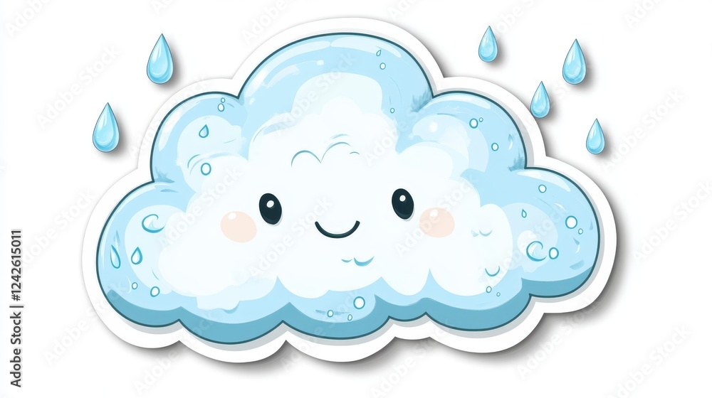 Happy cartoon cloud raining on white background, ideal for children's book illustrations Happy cartoon cloud raining on white background, ideal for children's book illustrations