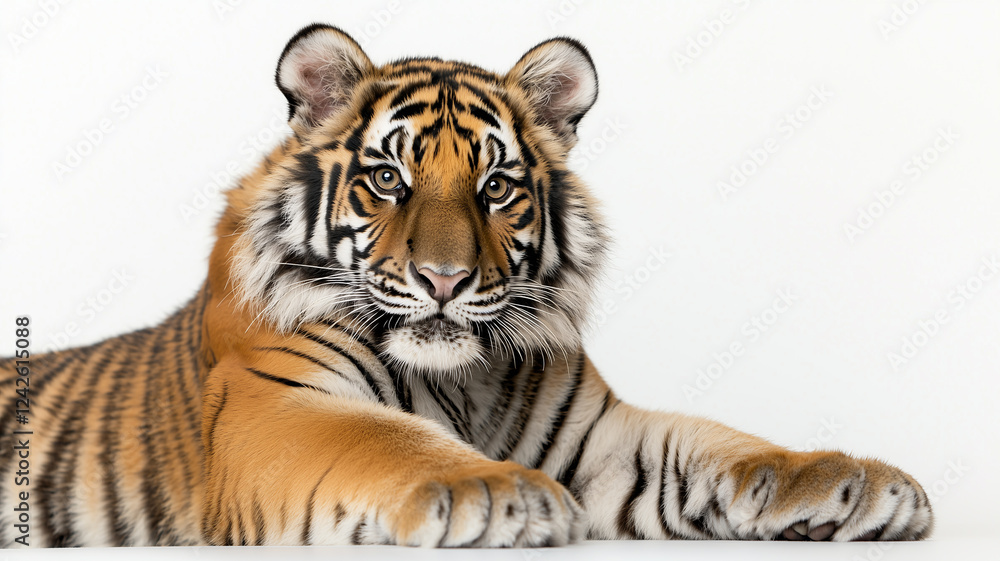Tiger Lying Down Isolated on White Background
Tiger Lying Down Isolated on White Background