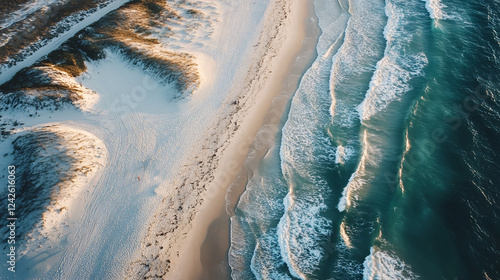 Fototapeta Naklejka Na Ścianę i Meble -  An aerial view captures the stunning beach at Perdido Key.