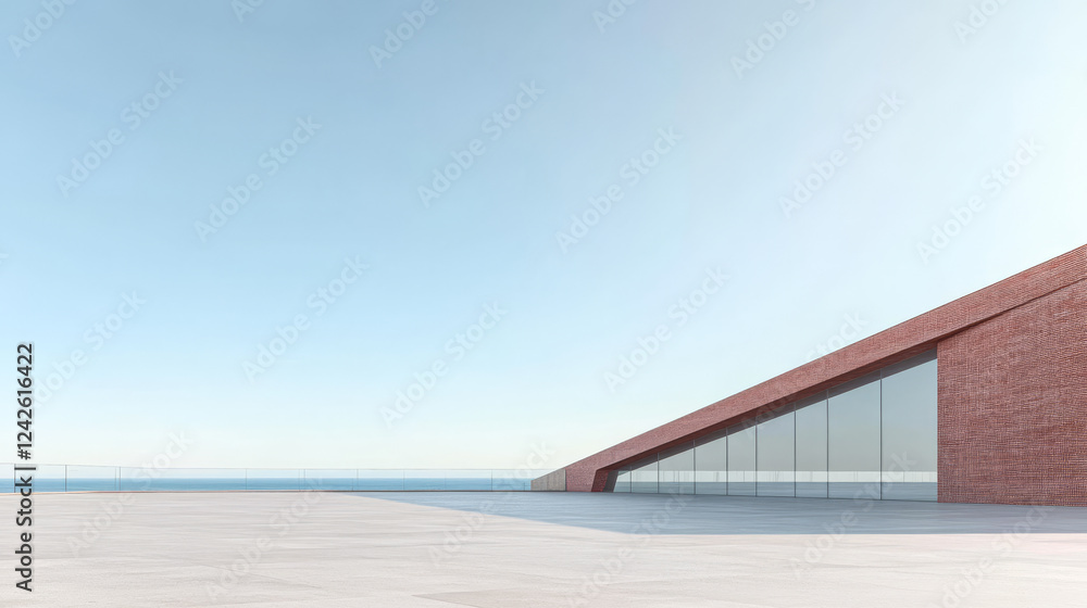 Fototapeta premium Modern architectural structure overlooking the sea under a clear sky