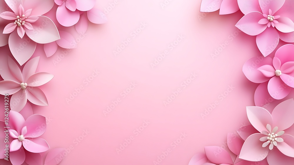Pink paper flowers, soft background, greeting card Pink paper flowers, soft background, greeting card