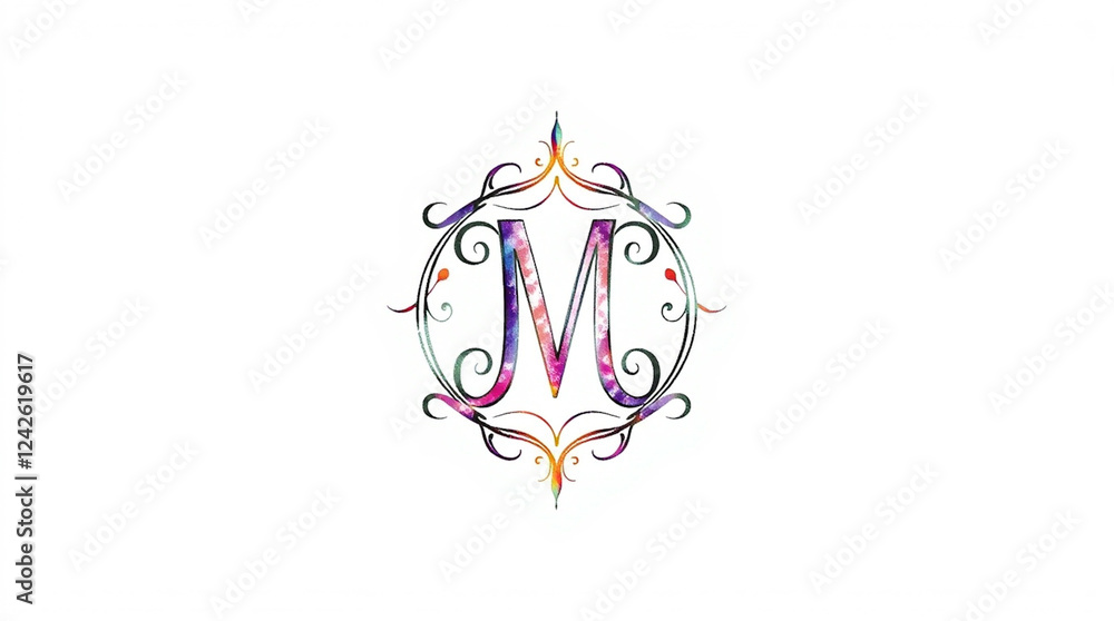 Obraz premium Ai generate color sketchnote style, light aura, mystical feeling, ethereal spiritual vibe. A hand-drawn sophisticated monogram with custom lettering, 