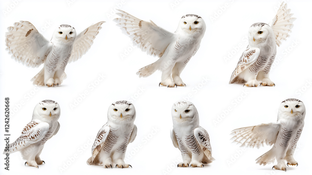 Fototapeta premium Snowy Owl Isolated on White Background 