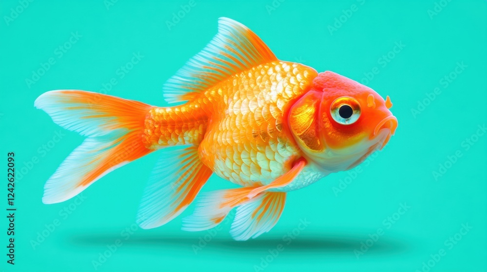 Fototapeta premium Orange Goldfish on Teal Background