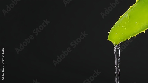 Close-up of a fresh aloe vera leaf dripping with clear gel against a dark background