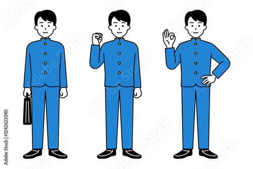 男子学生のポーズセット（全身）