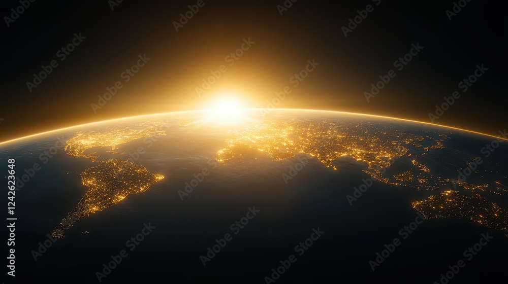 Obraz premium Spectacular earth at night, a breathtaking view of our planet's glowing cities and landscapes from space