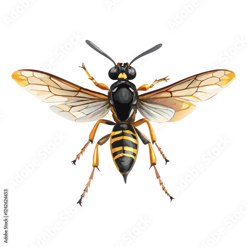 Hyper realistic Wasp Asian hornet watercolor painting vector art design