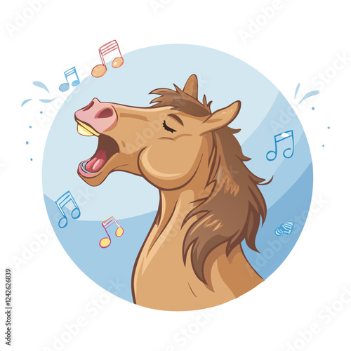 Light brown horse singing watercolor painting vector art design