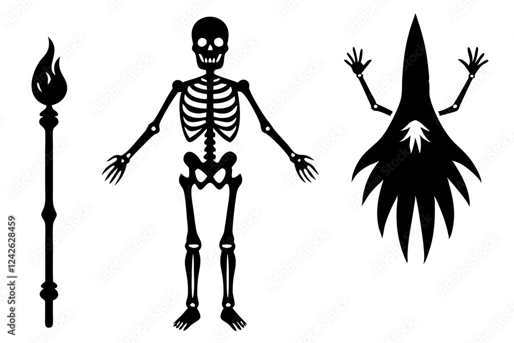 Skeletons and Spells Vector Set – Mystical Line Art & Halloween Illustrations Skeletons and Spells Vector Set – Mystical Line Art & Halloween Illustrations