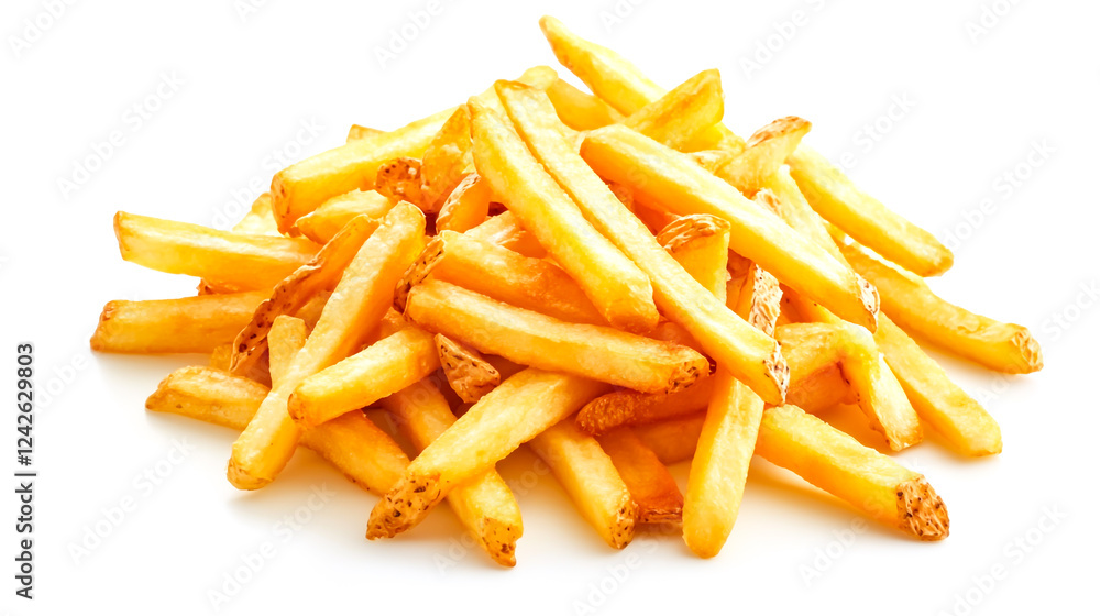 A pile of french fries on a white background A pile of french fries on a white background