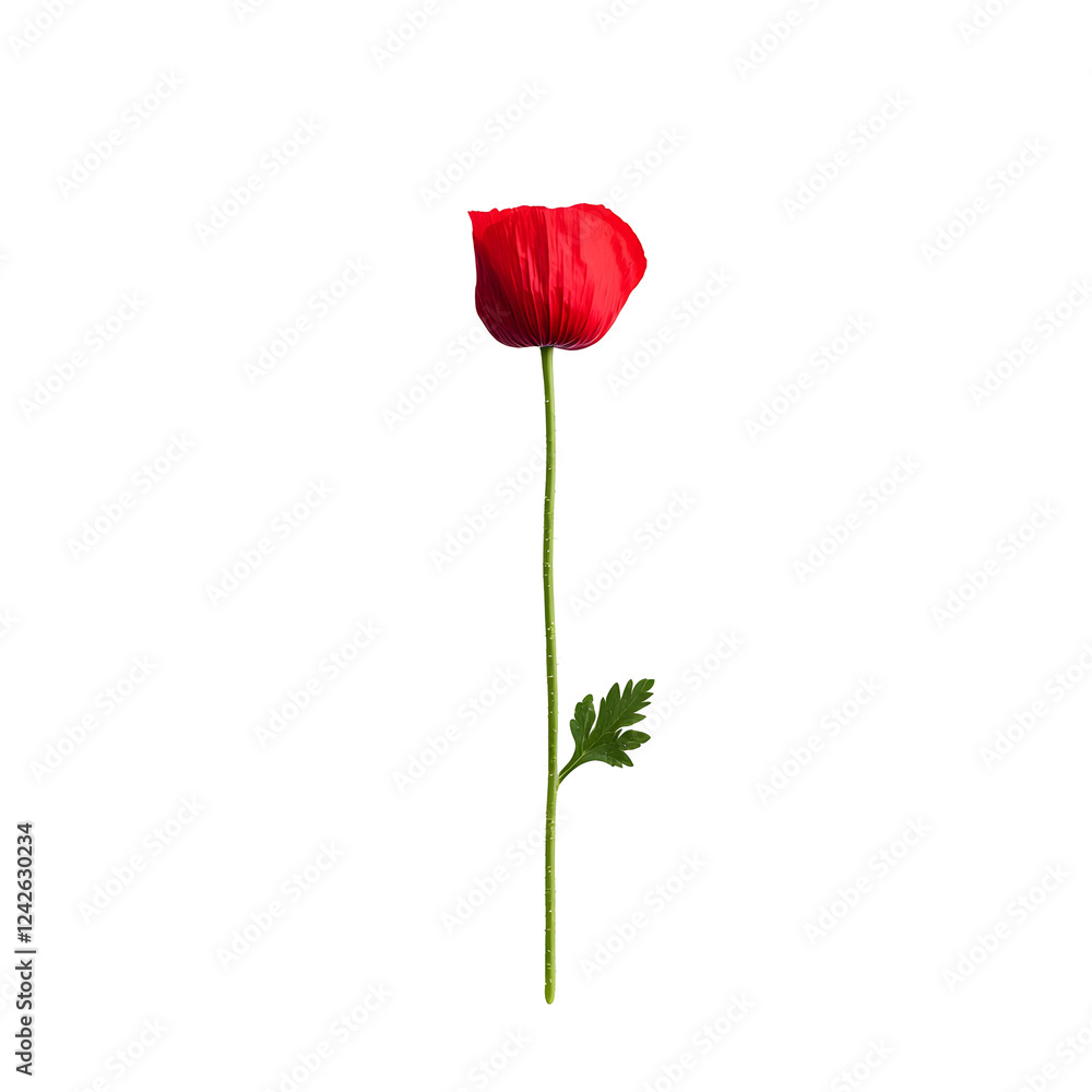 Single Red Flower Standing Tall on Isolated Black Background Single Red Flower Standing Tall on Isolated Black Background
