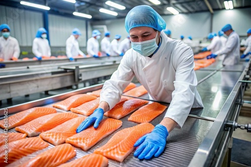 A man is working in a fish processing plant