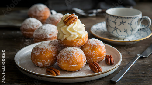 Lotus cream and caramelized pecan donut holes