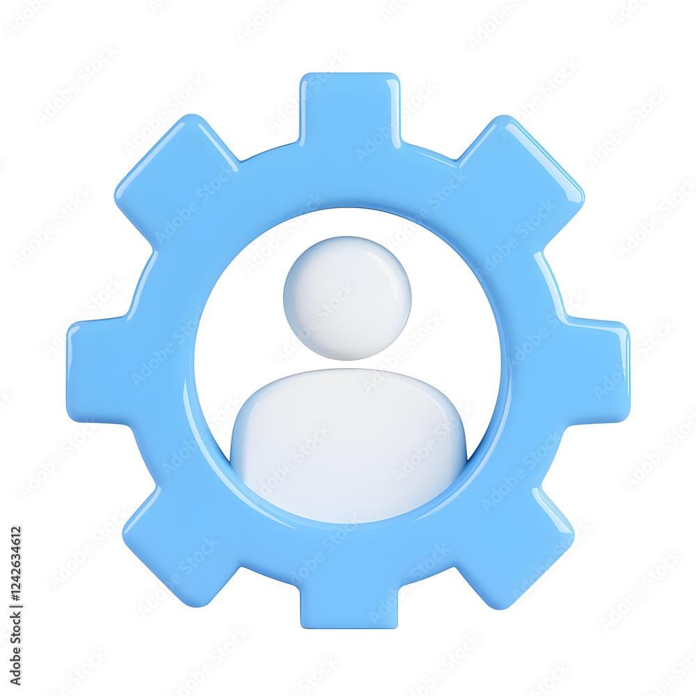 Blue Gear Icon with User Silhouette for Technology and Innovation Blue Gear Icon with User Silhouette for Technology and Innovation