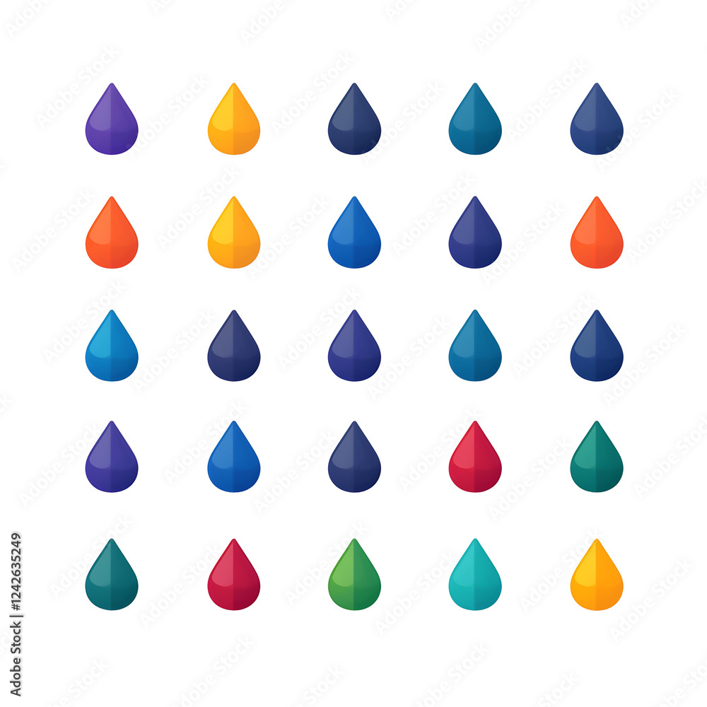 Colorful Droplets in a Symmetrical Arrangement on a Black Background Colorful Droplets in a Symmetrical Arrangement on a Black Background