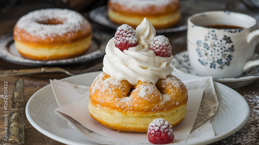 White chocolate cream and raspberry cronuts White chocolate cream and raspberry cronuts