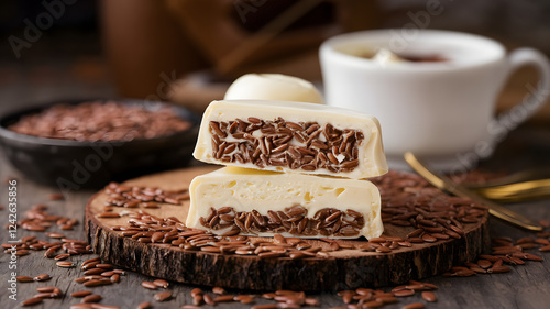 White chocolate filled with flaxseed and vanilla cream