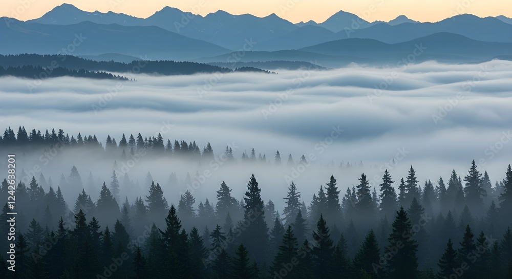 Obraz premium Alpine Dreams in the Mist Generative AI
