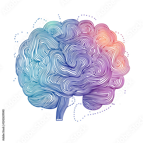 Colorful Abstract Brain Design with Intricate Line Patterns