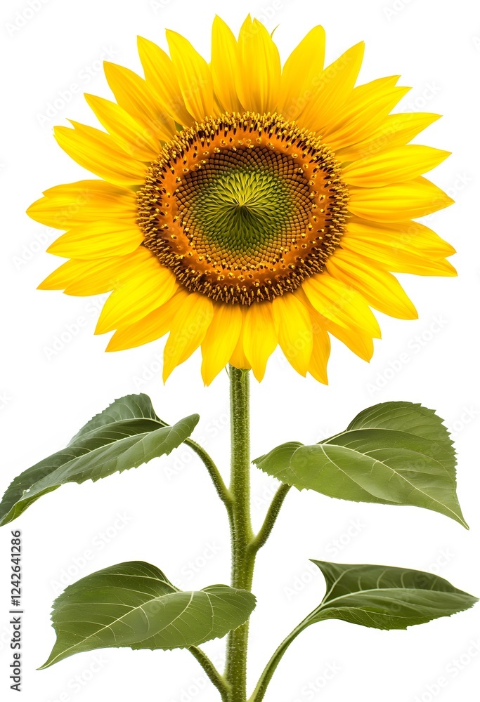 Obraz premium A vibrant yellow sunflower in full bloom with green leaves