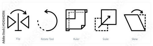 A set of 5 design icons as flip, rotate tool, ruler