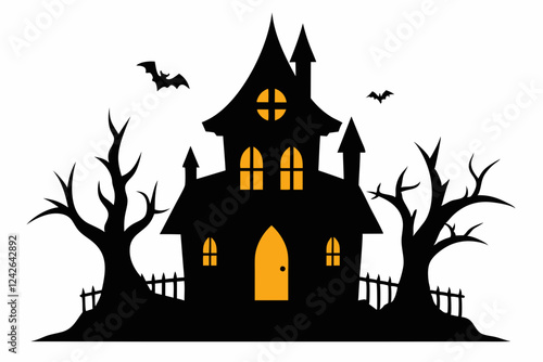 Haunted House – Spooky Vector Illustration & Line Art Set