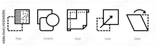 A set of 5 design icons as align, simplify, ruler