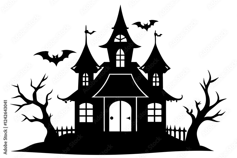 Haunted House – Spooky Vector Illustration & Line Art Set Haunted House – Spooky Vector Illustration & Line Art Set