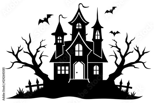 Haunted House – Spooky Vector Illustration & Line Art Set