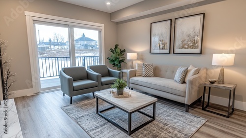 Wallpaper Mural Modern and chic living room with a monochromatic color scheme, marble coffee table, and stylish wall art. Torontodigital.ca
